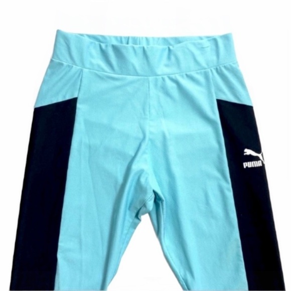 PUMA Xtg Spell Out Logo Stripe High Rise Running Leggings Tights Light Blue Sz L - Picture 3 of 9